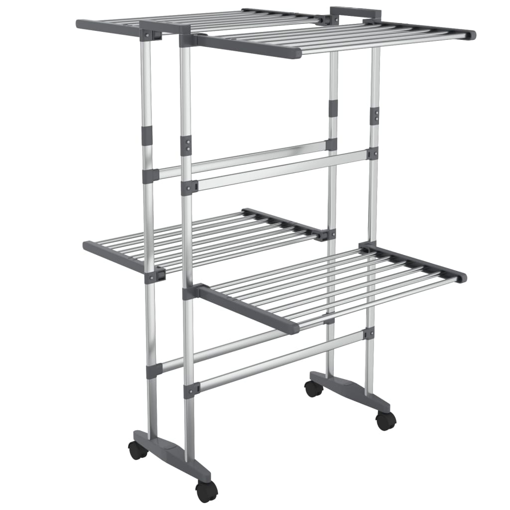 Image of vidaXL 2-Tier Laundry Drying Rack with Wheels Silver 60x70x106 cm