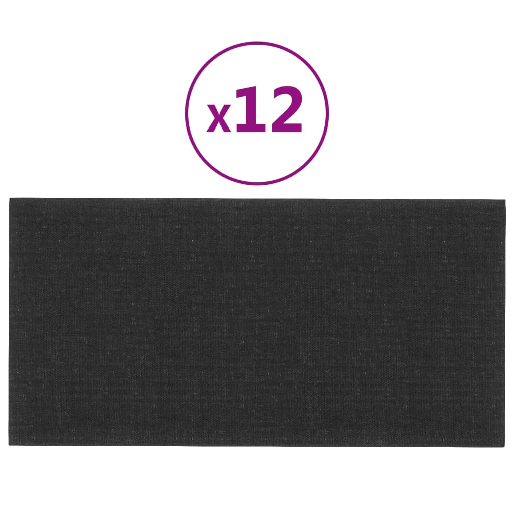 Panouri de perete 12 buc. negru 30×15 cm textil 0,54 m²