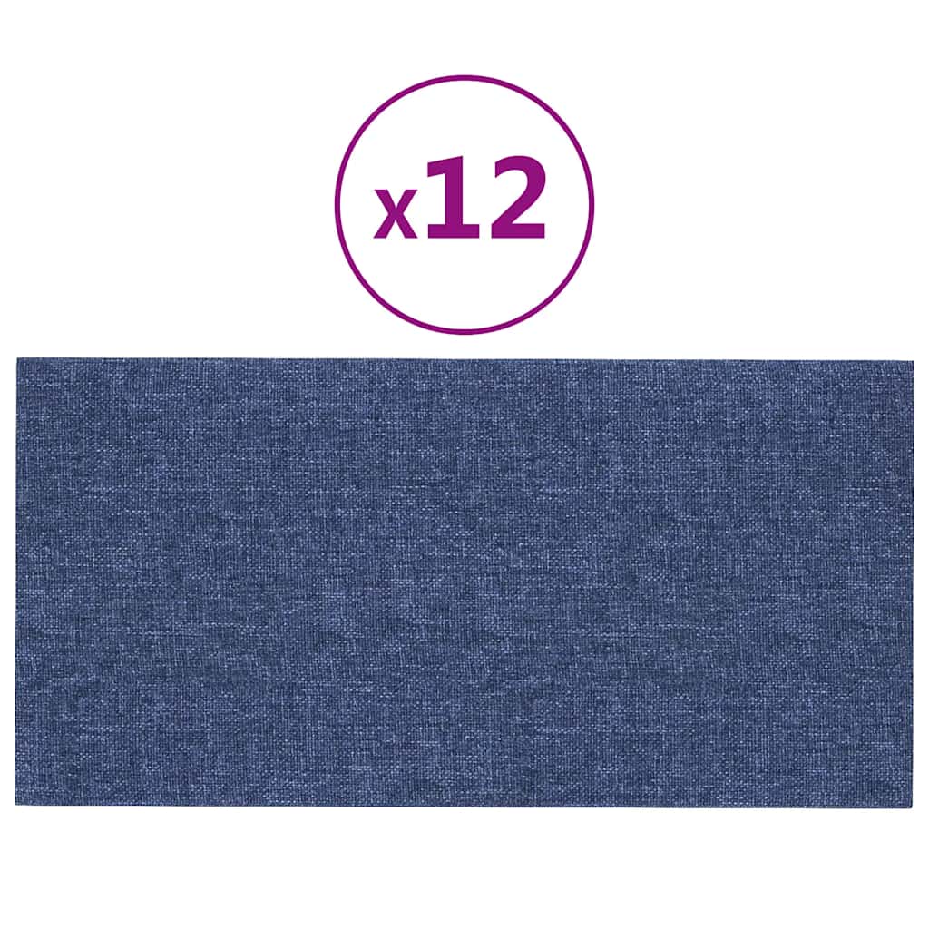 Thumbnail - vidaXL Wandpaneele 12 Stk. Blau 30x15 cm Stoff 0,54 m²