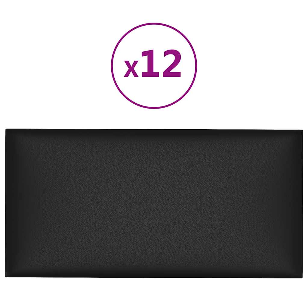Thumbnail - vidaXL Wandpaneele 12 Stk. Schwarz 30x15 cm Kunstleder 0,54 m²