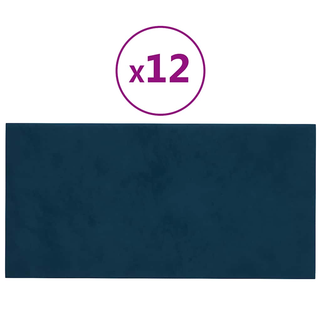 vidaXL Nástěnné panely 12 ks modré 30 x 15 cm samet 0,54 m²
