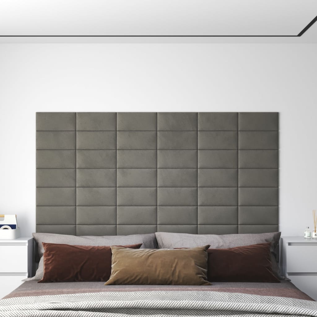 Petrashop  Nástěnné panely 12 ks světle šedé 30 x 15 cm samet 0,54 m²