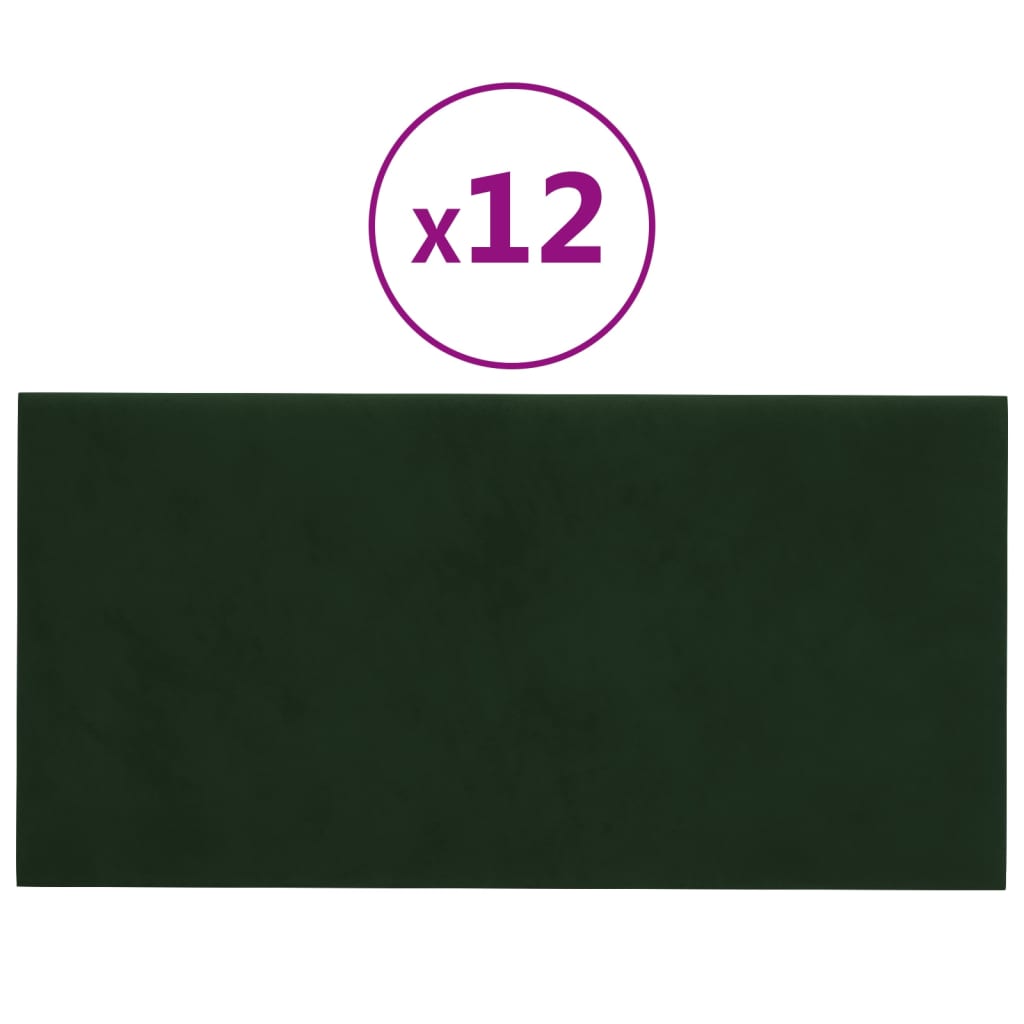 Panouri de perete 12 buc. verde închis 30×15 cm catifea 0,54 m²
