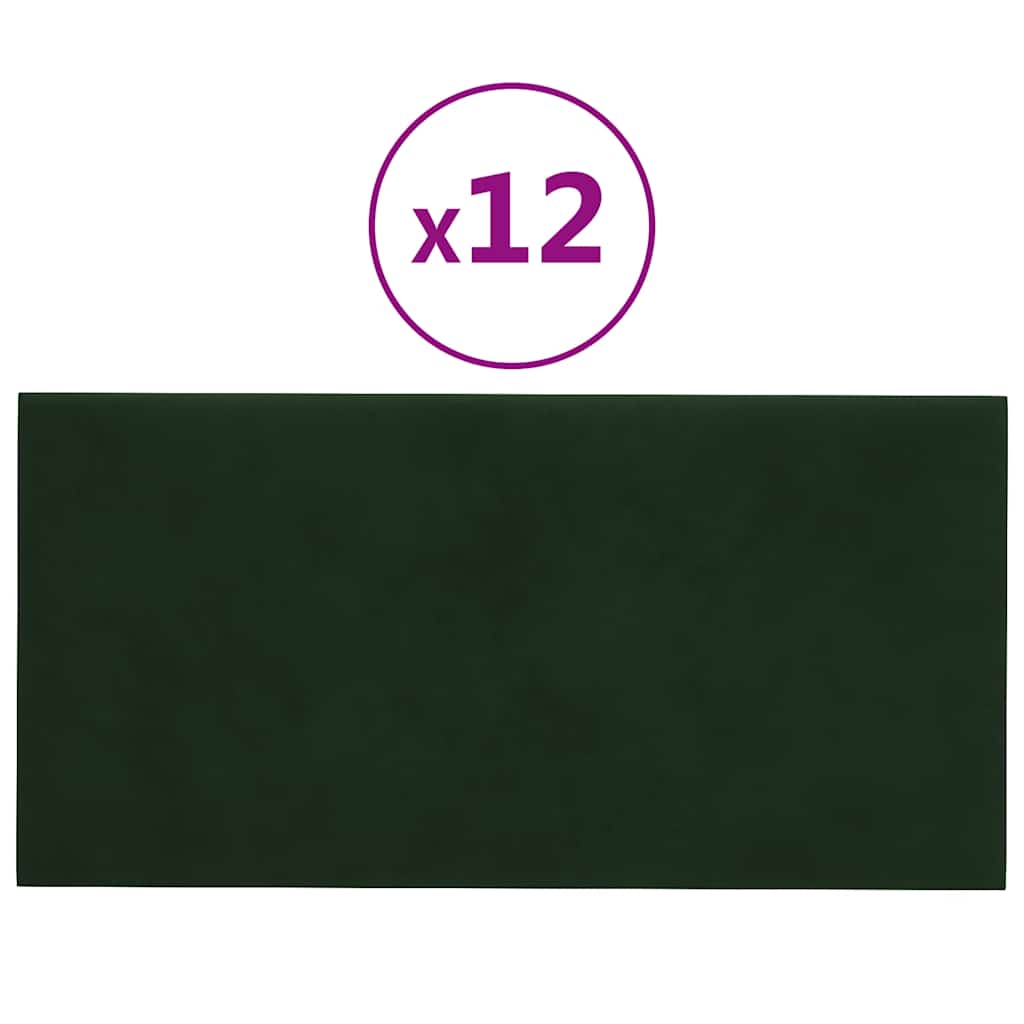 vidaXL Nástěnné panely 12 ks tmavě zelené 30 x 15 cm samet 0,54 m²