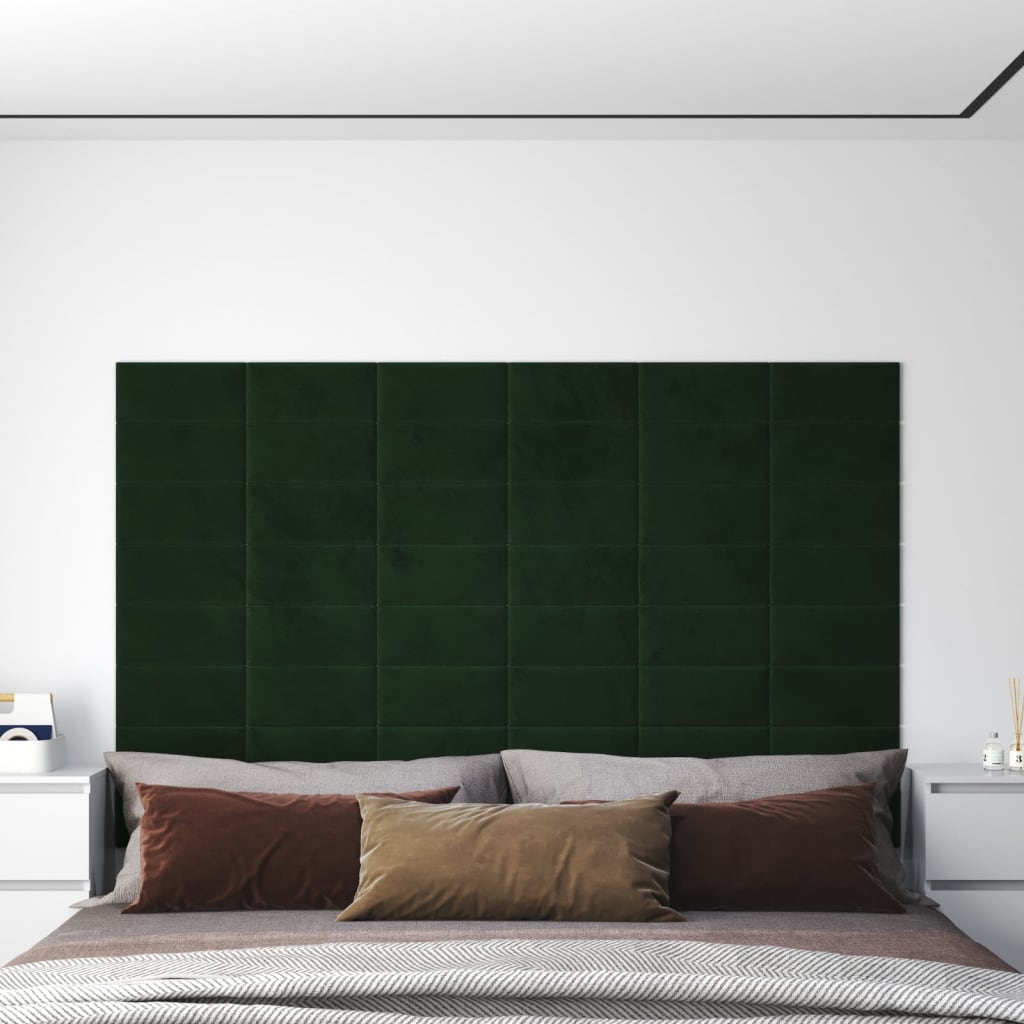 vidaXL Panele cienne, 12 szt, ciemnozielone, 30x15 cm aksamit 0,54 m