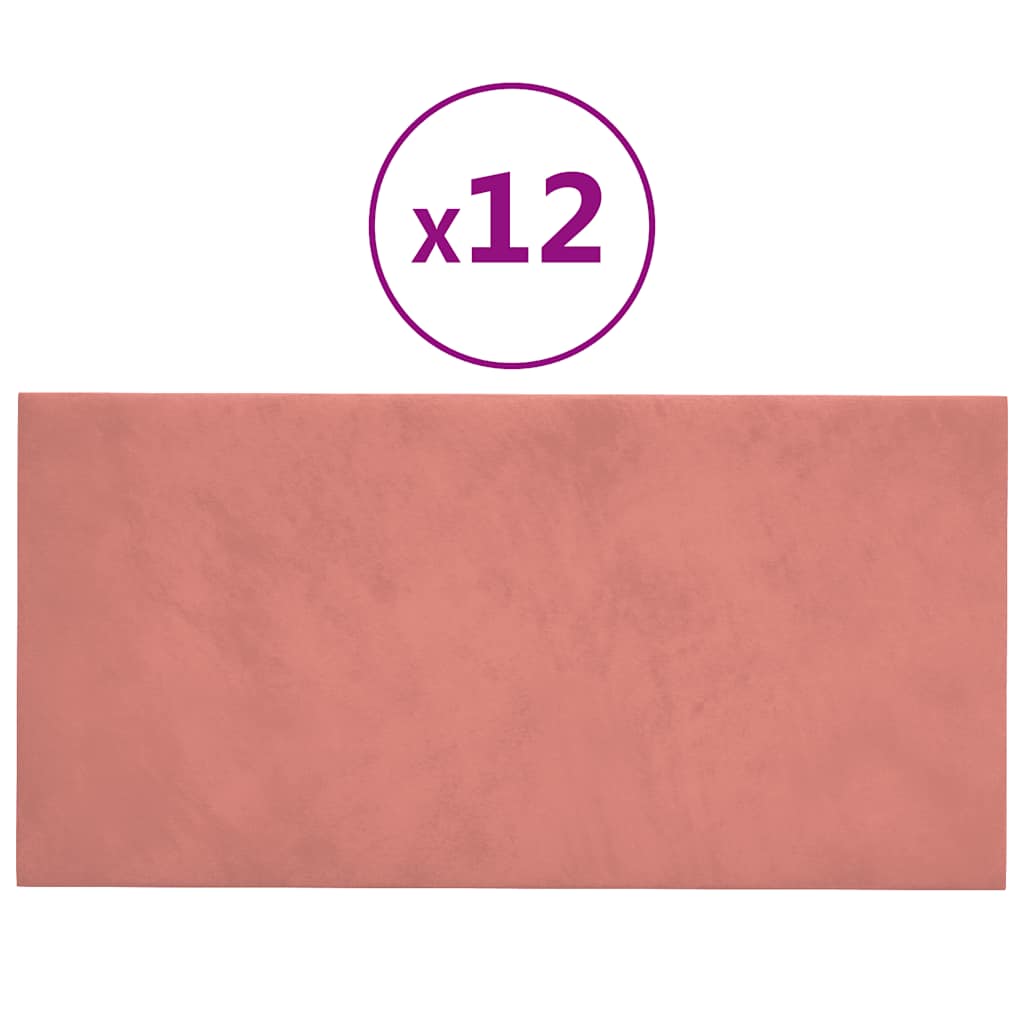 vidaXL Nástěnné panely 12 ks růžové 30 x 15 cm samet 0,54 m²