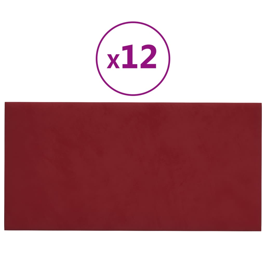 Panouri de perete 12 buc. roșu vin 30×15 cm catifea 0,54 m²
