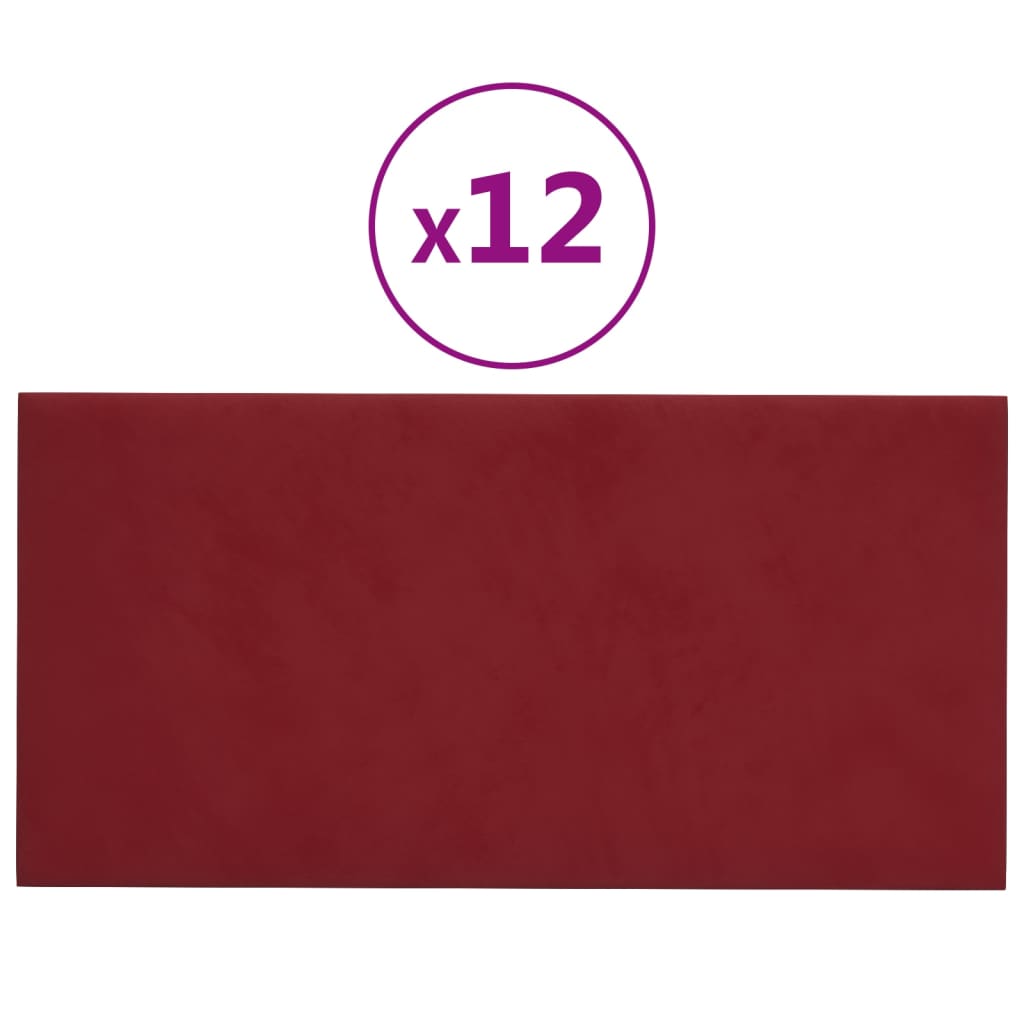 vidaXL Nástěnné panely 12 ks vínové 30 x 15 cm samet 0,54 m²