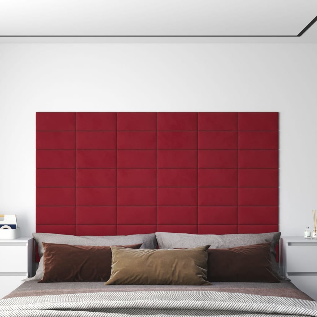 vidaXL Panouri de perete, 12 buc., roșu vin, 30x15 cm, catifea 0,54 m²