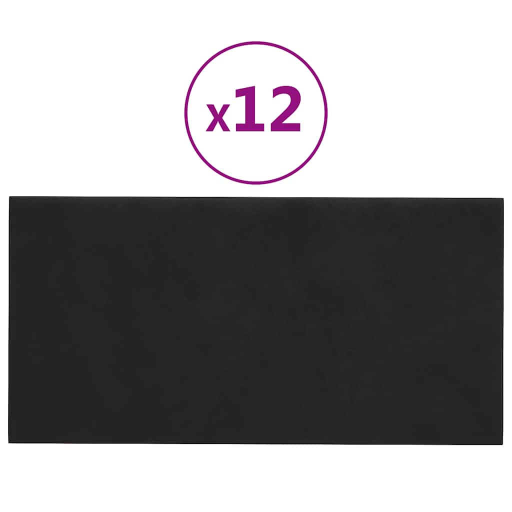 vidaXL Nástěnné panely 12 ks černé 30 x 15 cm samet 0,54 m²