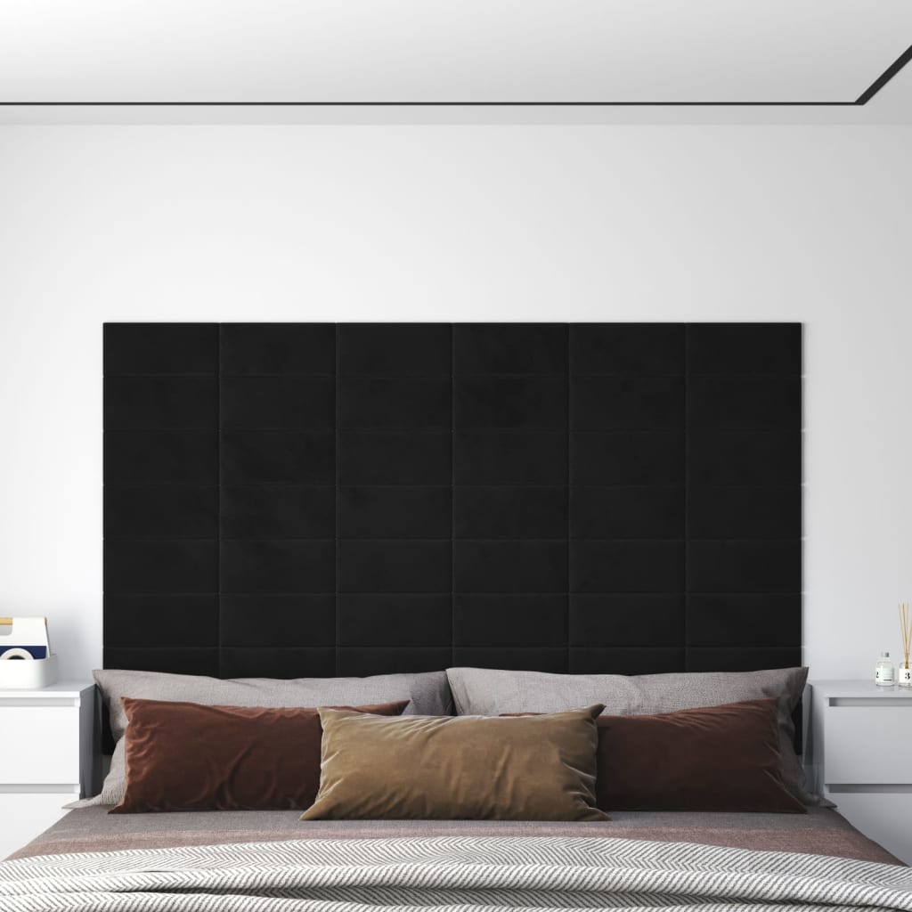 Petrashop  Nástěnné panely 12 ks černé 30 x 15 cm samet 0,54 m²