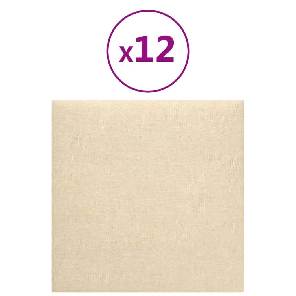 vidaXL NĂˇstÄ›nnĂ© panely 12 ks krĂ©movĂ© 30 x 30 cm textil 1,08 mÂ˛
