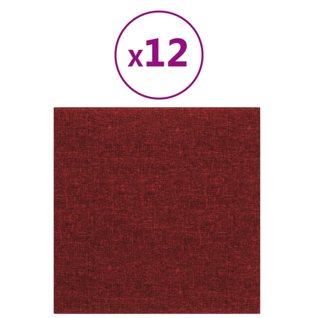 Panouri de perete, 12 buc., roșu vin, 30x30cm, țesătură, 1,08m²