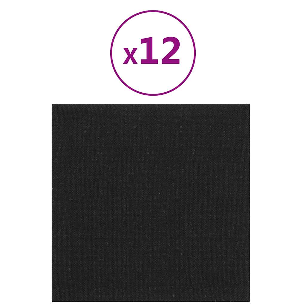 Thumbnail - vidaXL Wandpaneele 12 Stk. Schwarz 30x30 cm Stoff 1,08 m²