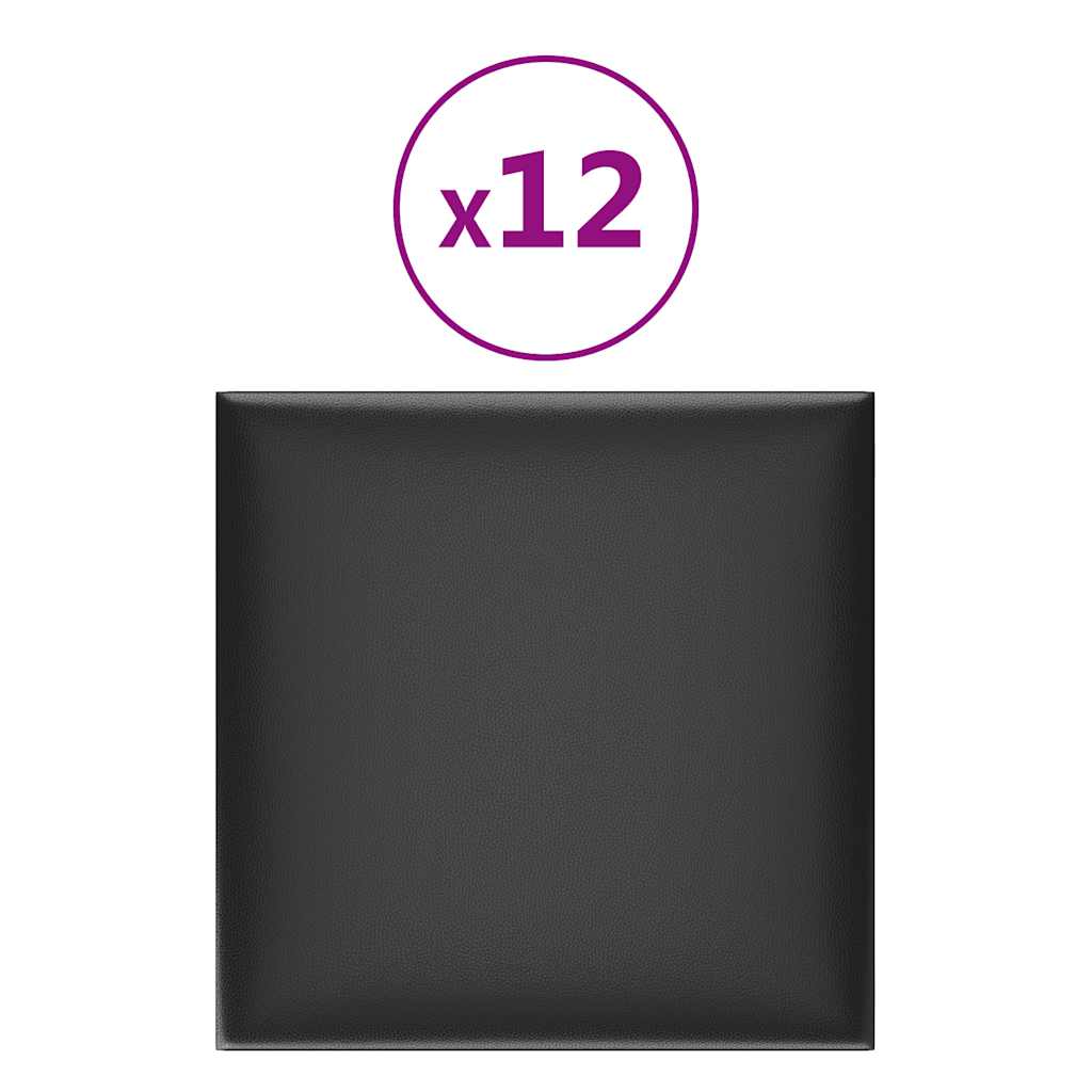 vidaXL Nástěnné panely 12 ks černé 30 x 30 cm umělá kůže 1,08 m²