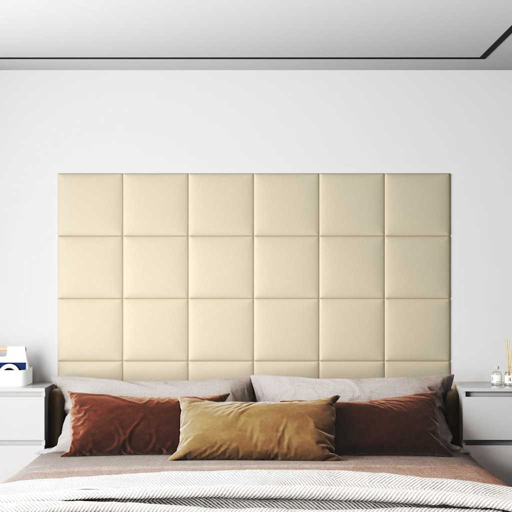 Panneaux muraux 12 pcs Crème 30x30 cm Similicuir 1,08 m²