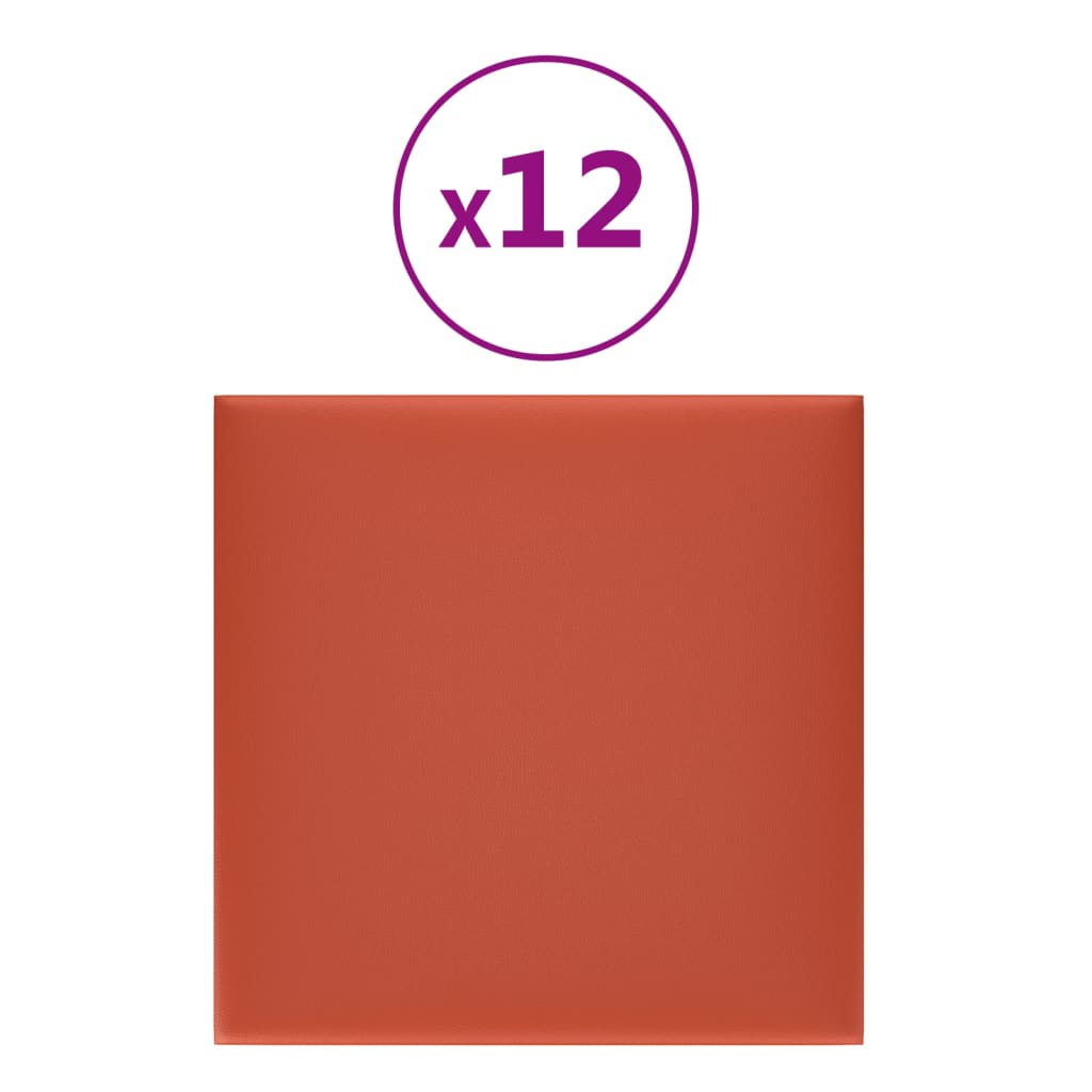 Panouri perete 12 buc. roșu 30×30 cm piele ecologică 1,08 m²