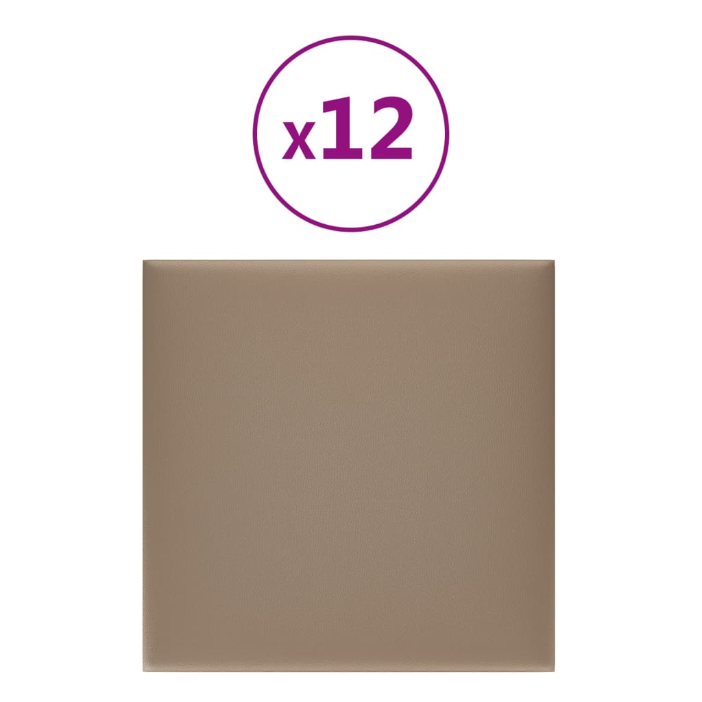 vidaXL Nástěnné panely 12 ks cappuccino 30 x 30 cm umělá kůže 1,08 m²