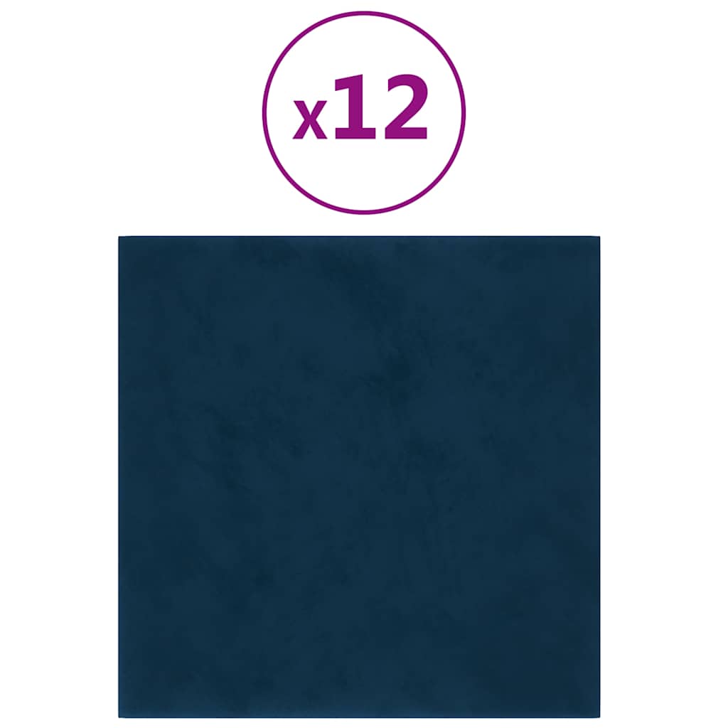 vidaXL Nástěnné panely 12 ks modré 30 x 30 cm samet 1,08 m²