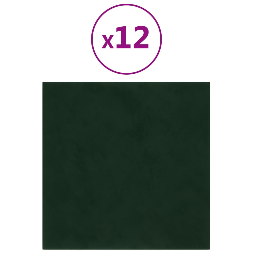 vidaXL NĂˇstÄ›nnĂ© panely 12 ks tmavÄ› zelenĂ© 30 x 30 cm samet 1,08 mÂ˛