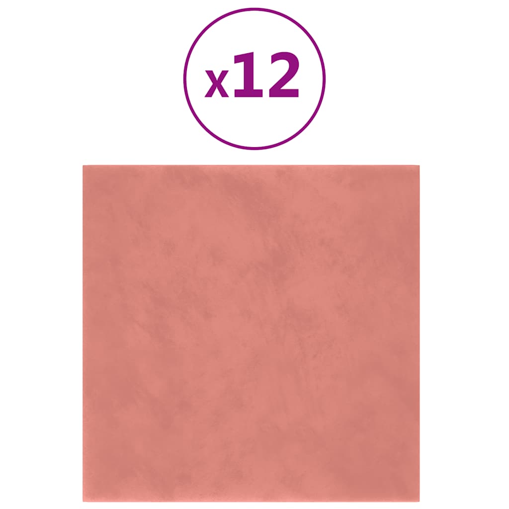 Thumbnail - vidaXL Wandpaneele 12 Stk. Rosa 30x30 cm Samt 1,08 m²