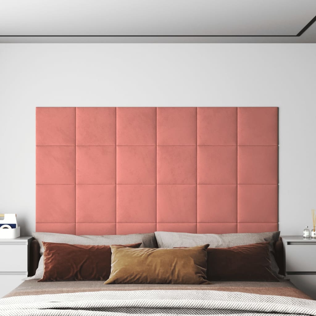 vidaXL Painel de parede 12 pcs 30x30 cm veludo 1,08 m² cor rosa