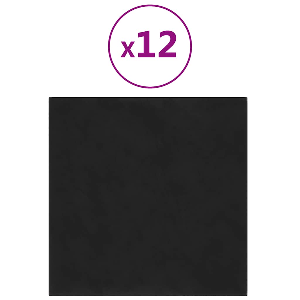 vidaXL Nástěnné panely 12 ks černé 30 x 30 cm samet 1,08 m²