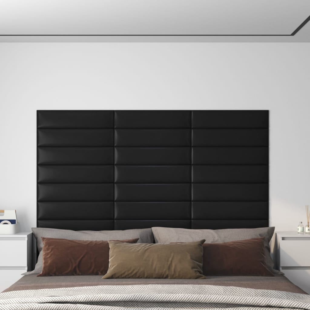 vidaXL Panouri perete 12 buc. negru, 60x15 cm, piele ecologică 1,08 m²