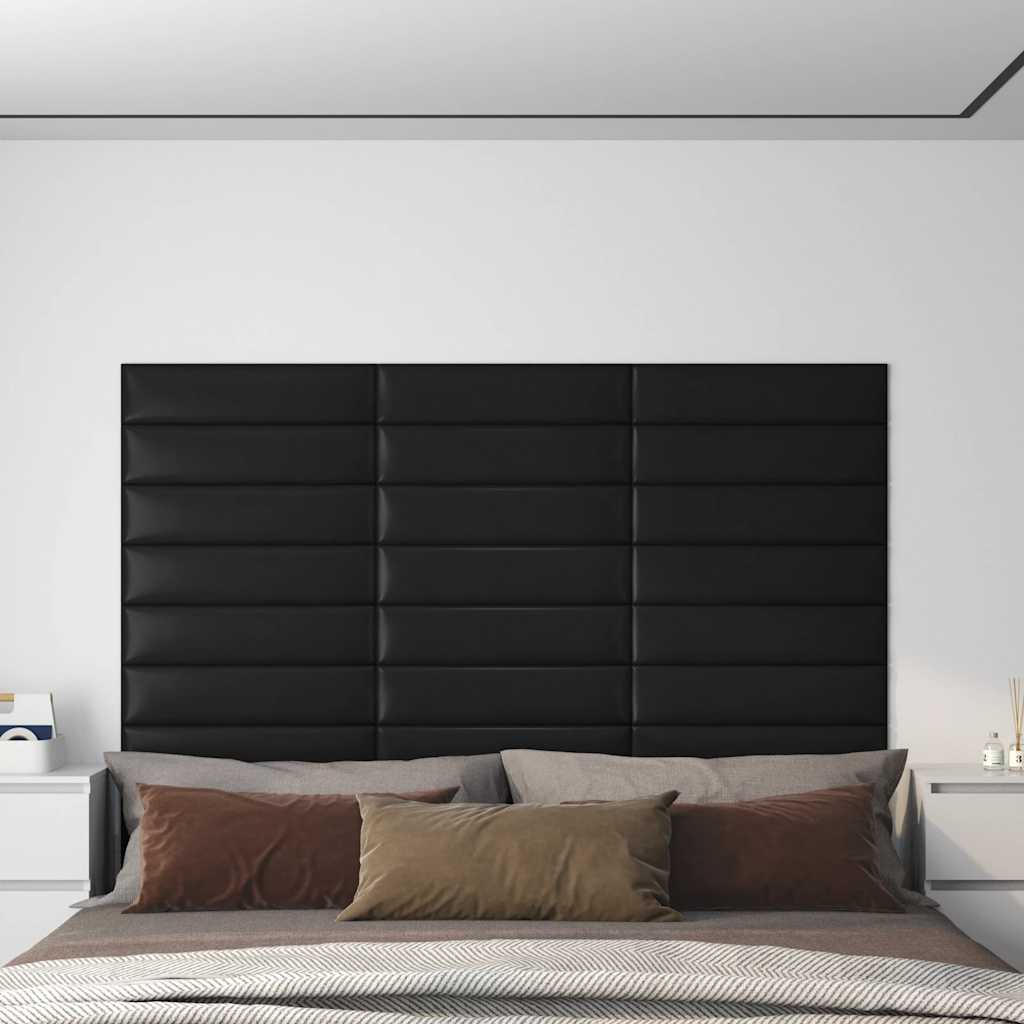 vidaXL Panele cienne, 12 szt., czarne 60x15 cm sztuczna skra 1,08 m2