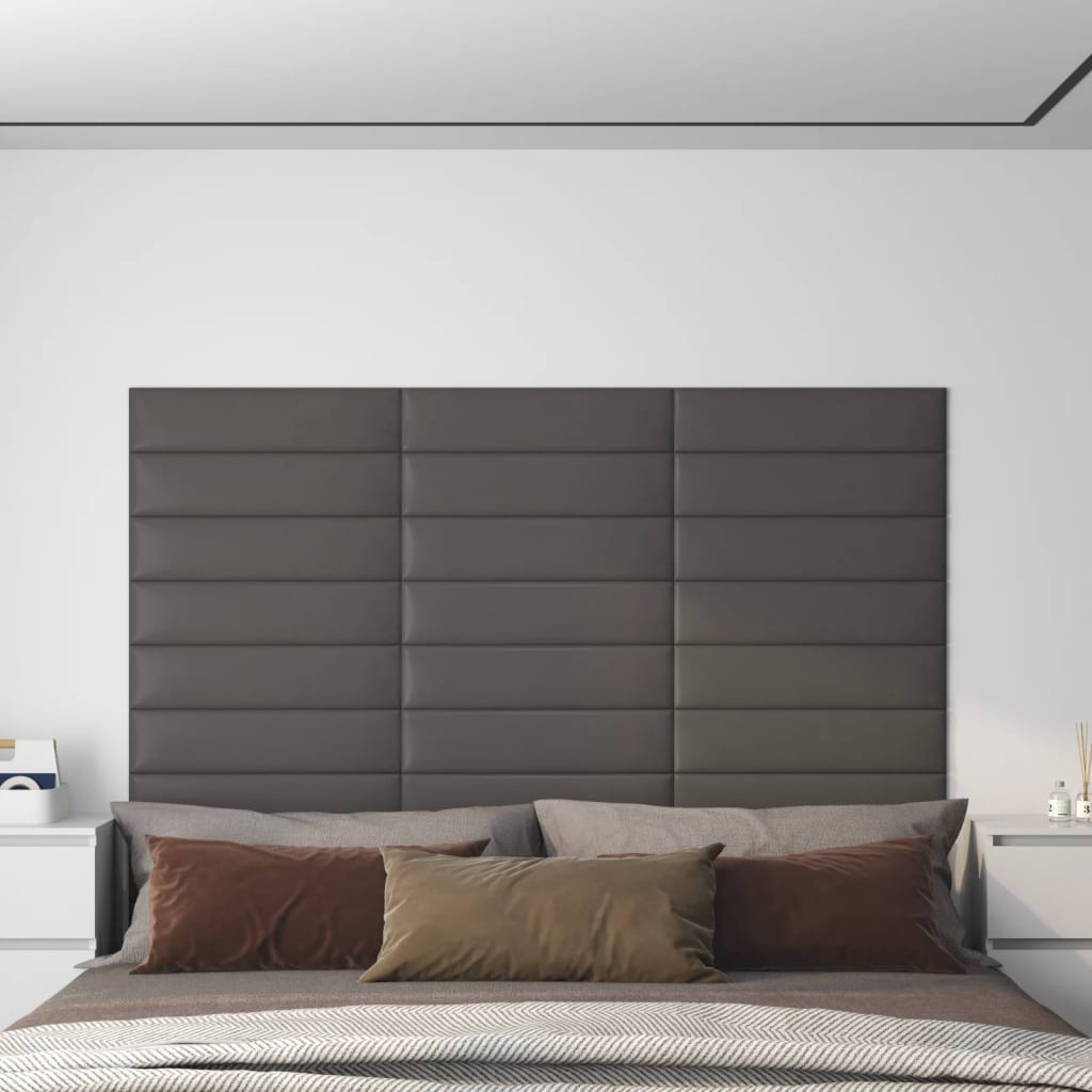 #2 - vidaXL vægpaneler 12 stk. 60x15 cm 1,08 m² kunstlæder grå