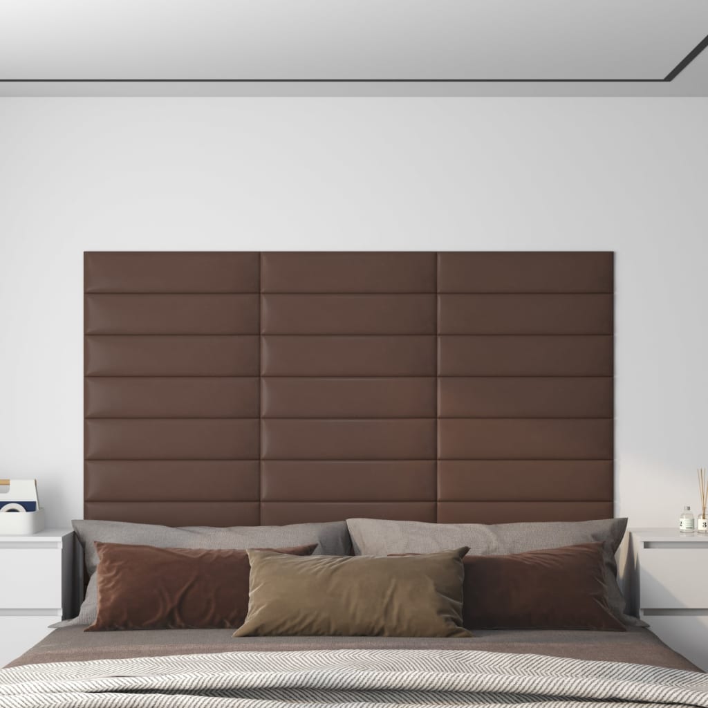 6: vidaXL vægpaneler 12 stk. 60x15 cm 1,08 m² kunstlæder brun