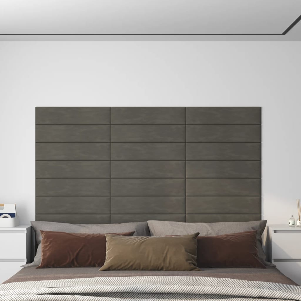 Nástěnné panely 12 ks tmavě šedé 60 x 15 cm samet 1,08 m²