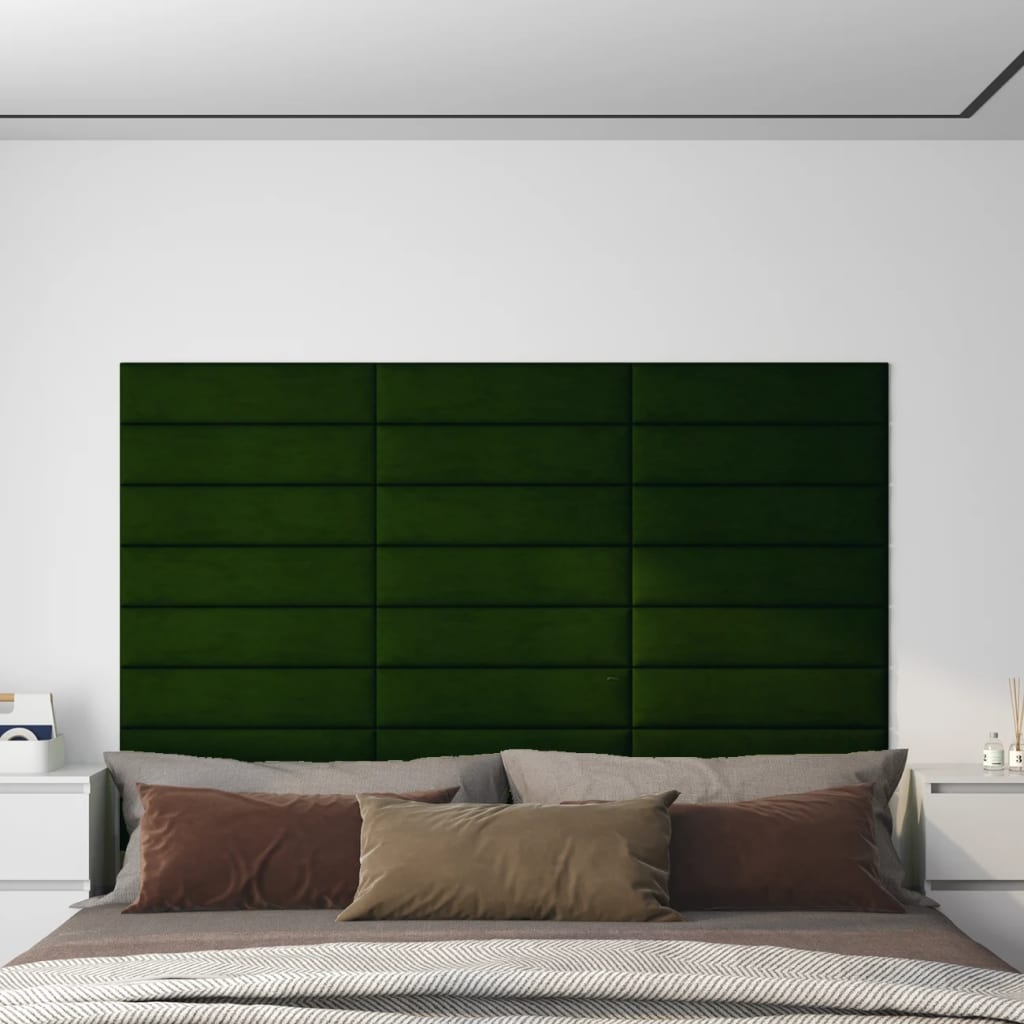 vidaXL Panele cienne, 12 szt, ciemnozielone, 60x15 cm, aksamit 1,08m2