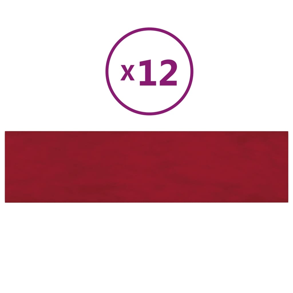 Panouri de perete 12 buc. roșu vin 60×15 cm catifea 1,08 m²