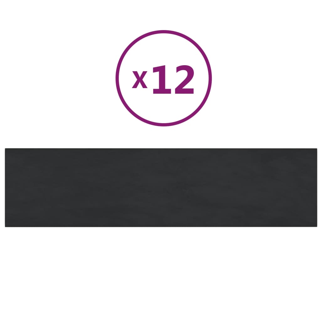 vidaXL NĂˇstÄ›nnĂ© panely 12 ks ÄŤernĂ© 60 x 15 cm samet 1,08 mÂ˛