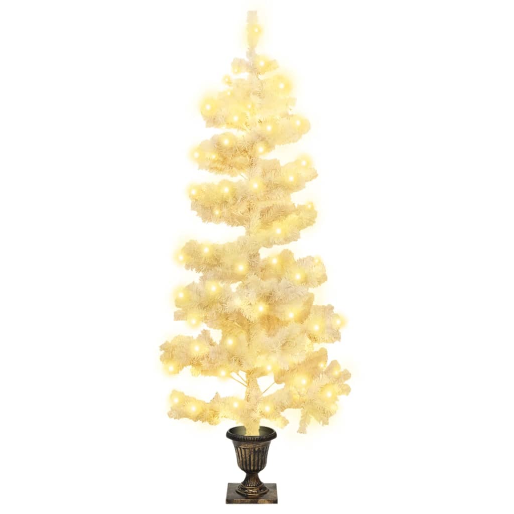 vidaXL Brad de Crăciun ondulat cu ghiveci și LED-uri, alb, 120 cm, PVC