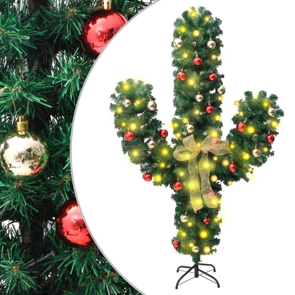vidaXL Cactus de Crăciun cu suport și LED, verde, 150 cm, PVC