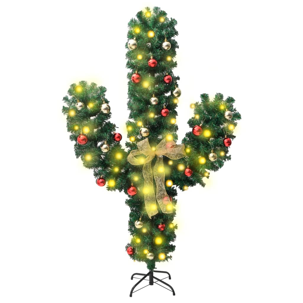 vidaXL Cactus de Crăciun cu suport și LED, verde, 150 cm, PVC