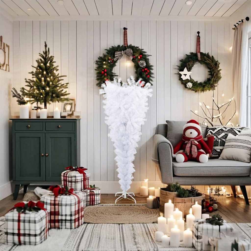 vidaXL Kunstkerstboom met standaard omgekeerd 150 cm wit afbeelding