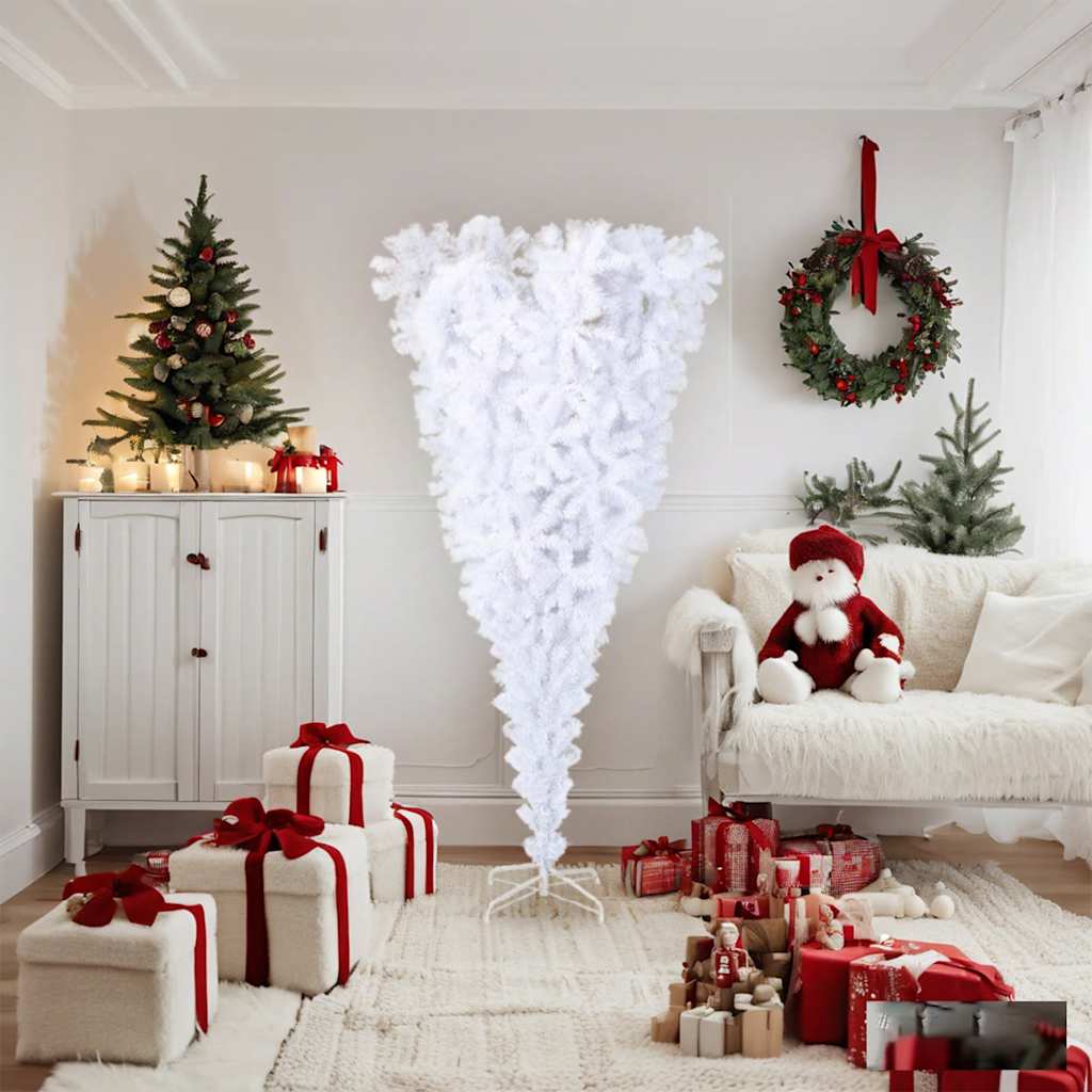 vidaXL Kunstkerstboom met standaard omgekeerd 180 cm wit afbeelding