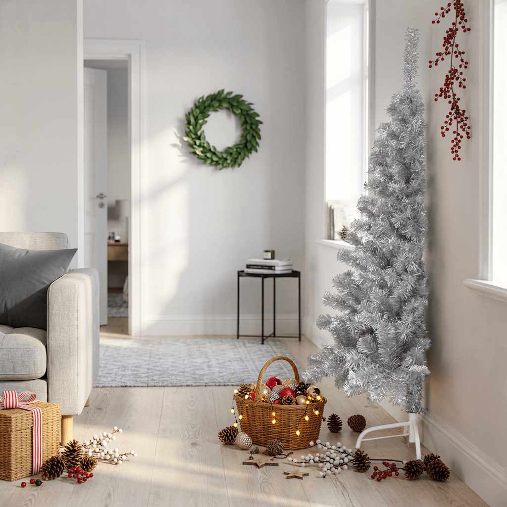 vidaXL Jumătate brad de Crăciun artificial cu suport, roz, 150 cm, PVC