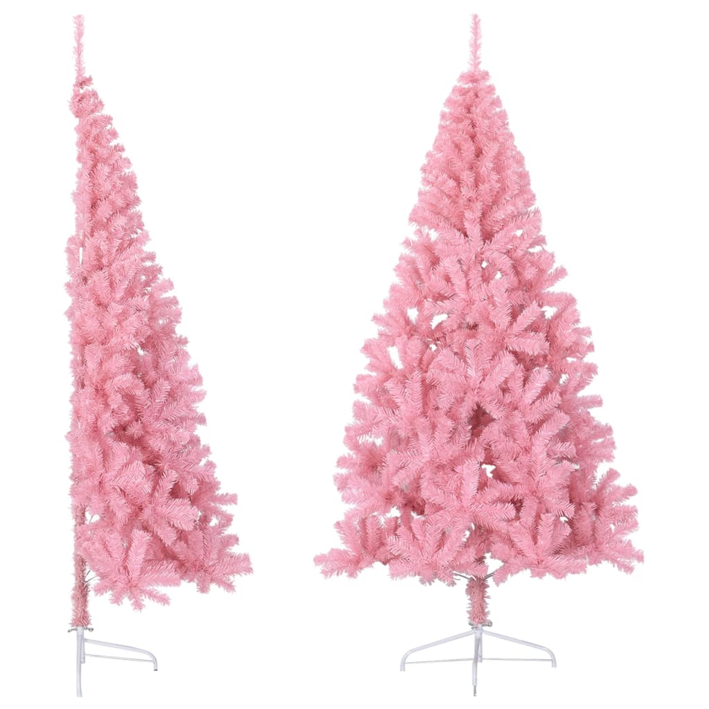 vidaXL Jumătate brad de Crăciun artificial cu suport, roz, 180 cm, PVC