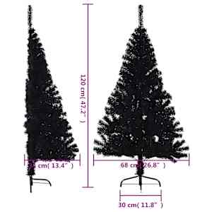 Umělý poloviční vánoční stromek se stojanem černý 120 cm PVC - obrázek 9