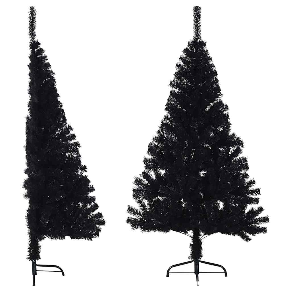 vidaXL kunstigt halvt juletræ med juletræsfod 150 cm PVC sort
