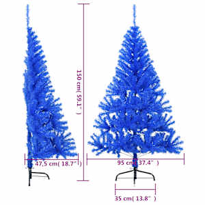 Umělý poloviční vánoční stromek se stojanem modrý 150 cm PVC - obrázek 9