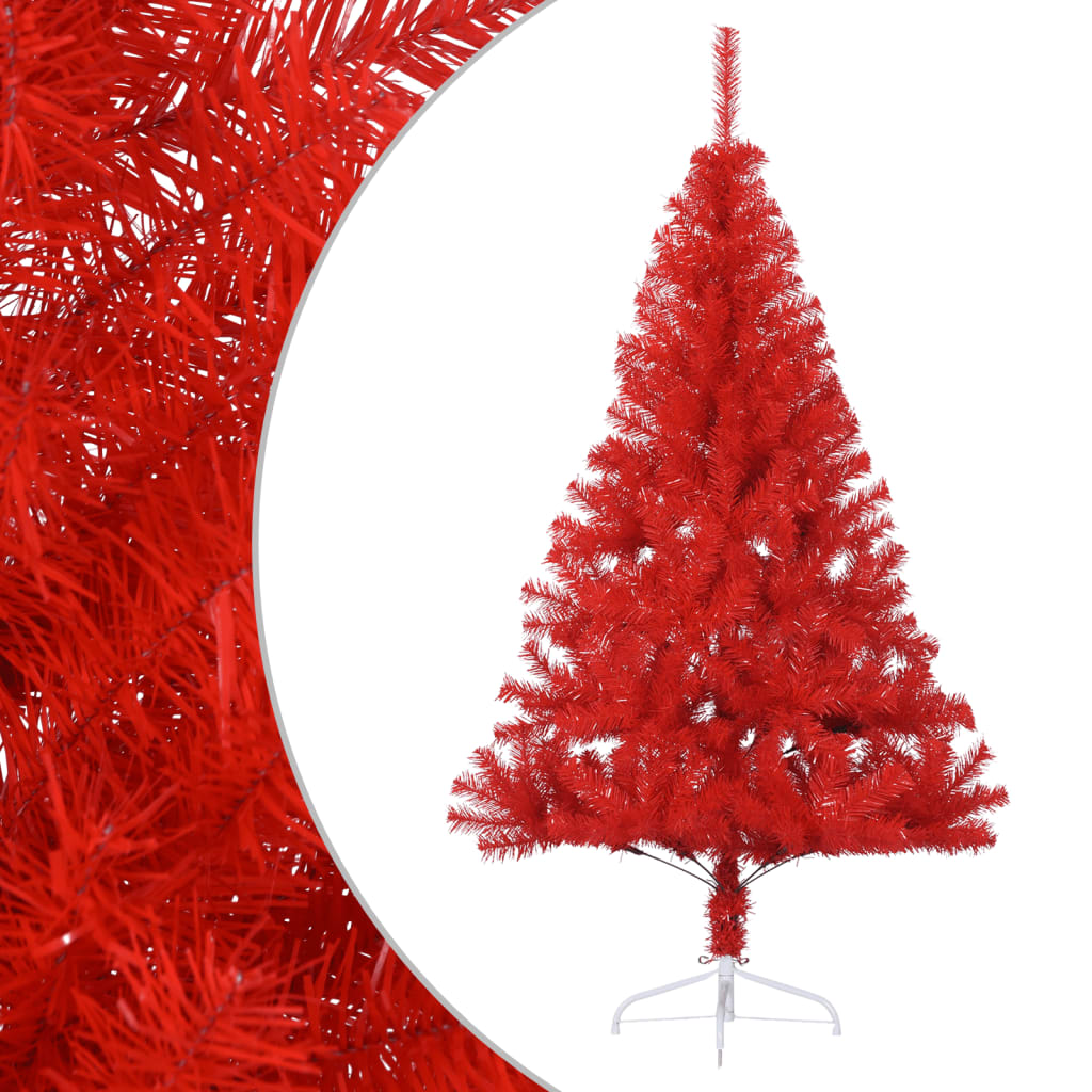 vidaXL Umelý vianočný polovičný stromček a podstavec červený 150cm PVC