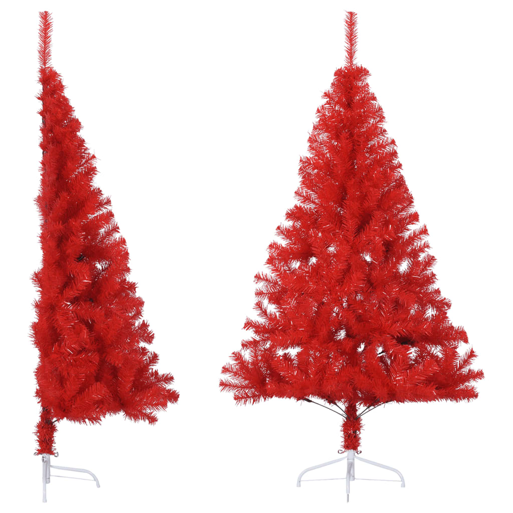 Demi sapin de Noël artificiel avec support Rouge 180 cm PVC Sapin de Noël