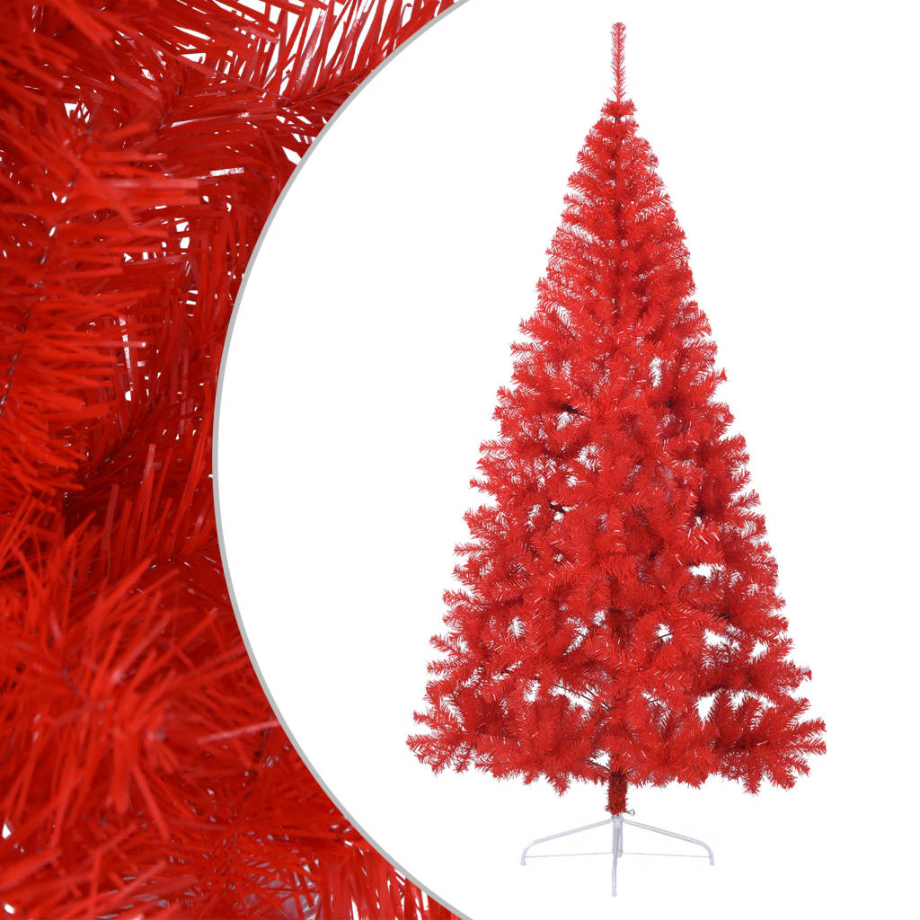 vidaXL Demi sapin de Noël artificiel avec support Rouge 210 cm PVC