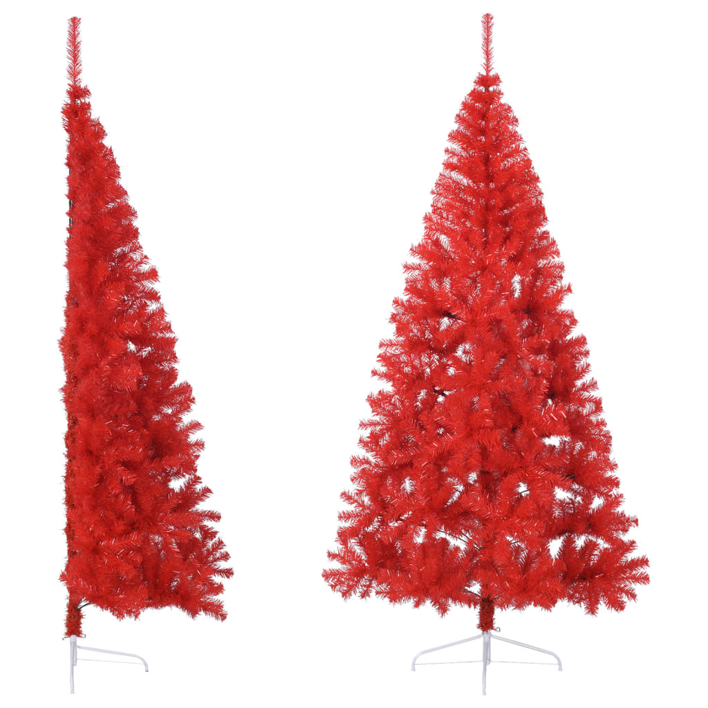 vidaXL Jumătate brad de Crăciun artificial cu suport, roșu 240 cm PVC