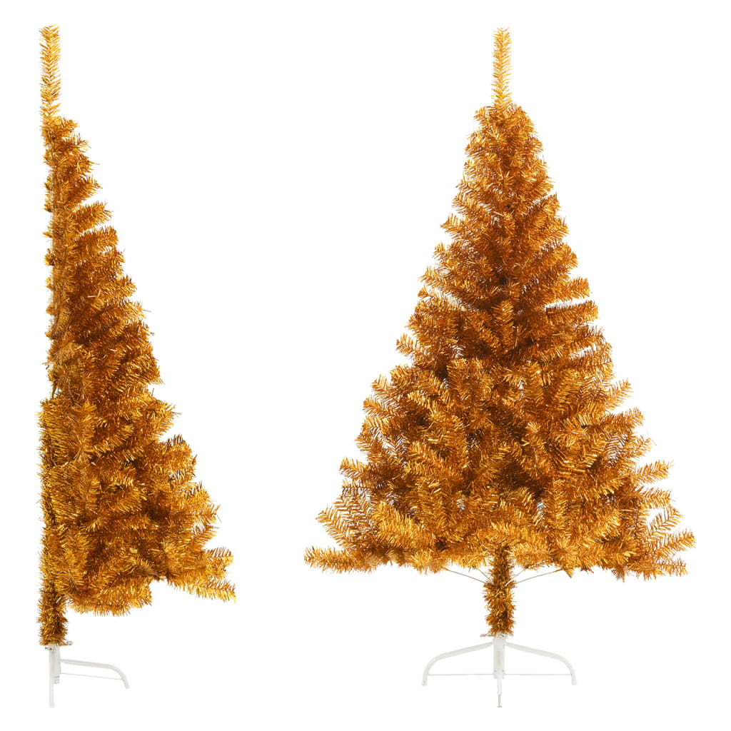 vidaXL kunstigt halvt juletræ med juletræsfod 120 cm PVC guldfarve